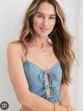 Aerie Tie Front Denim Top